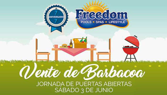 Fiesta aniversario de Freedom Pools Center para vender piscinas